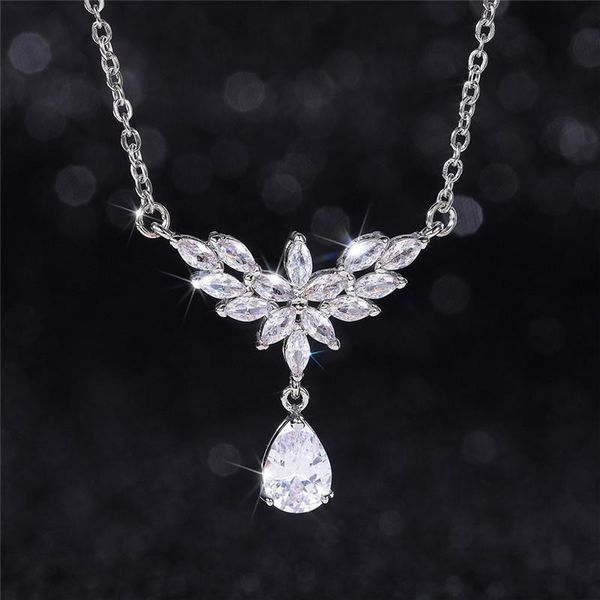 

pendant necklaces huitan cubic zirconia necklace wedding engagement accessories for women luxury silver color trendy jewelry 2021