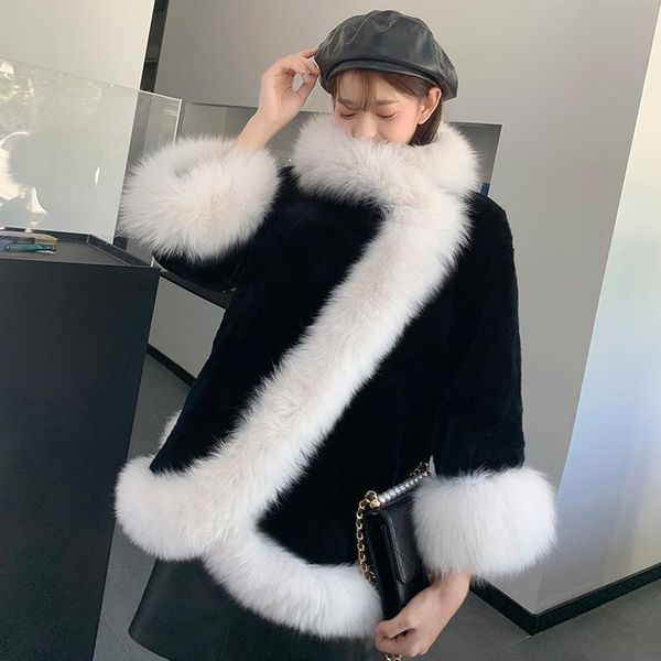 

women's fur & faux jacket women coat autumn and winter shawl veste femme, Black