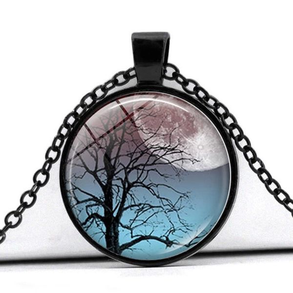 

chains tree of life cabochon glass pendant statement necklace fashion sweater chain charm steampunk jewelry accessories creative gifts, Silver