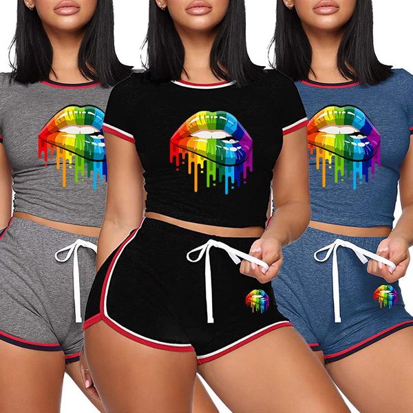 

women's tracksuits summer women sporting casual two piece set short sleeve t-shirt and shorts fashion printed tracksuit outfits 10 colo, Gray