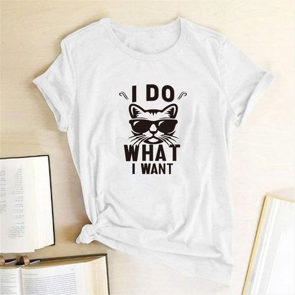 

i do what want women t shirts cat print funny casual round neck summer harajuku aesthetic ladies clothes, White