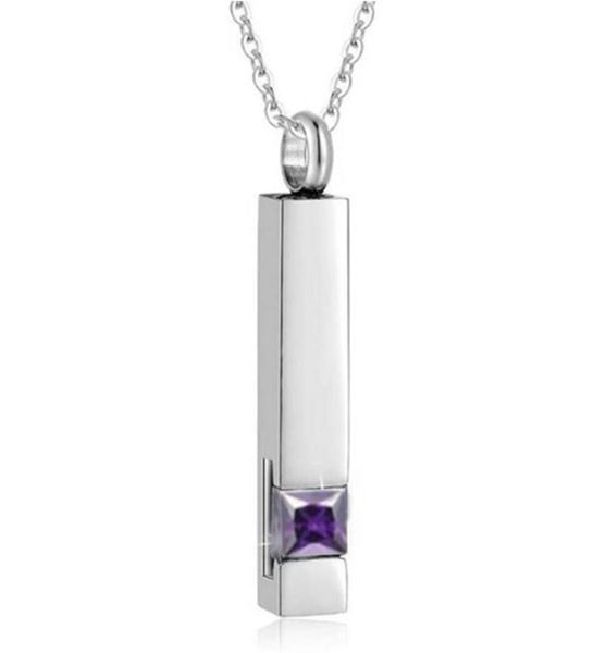 

twelve-color birthstone square pendant necklace ashes urn cremation jewelry keepsake for souvenir gifts, Silver