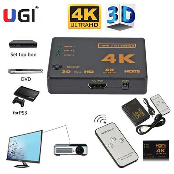 

audio cables & connectors ugi 4k ultra hd 1080p 3 way switch splitter hdtv auto port in 1 out remote control for monitor xbox360 ps mul