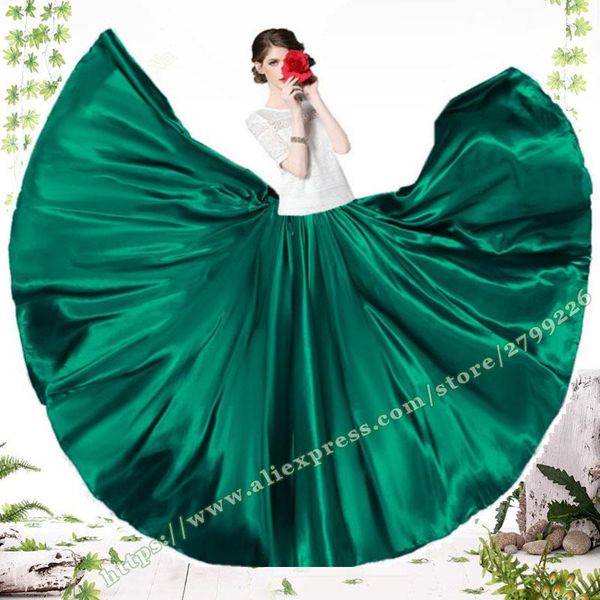 

female vintage retro green / red satin casual plus large size 6xl 7xl ladies long dance skirt maxi skirts womens, Black