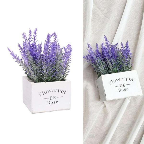 

decorative flowers & wreaths artificial lavender silk fake flower plant in rustic pot wooden box for home decor poisonless and harmless