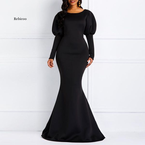 

women elegant party maxi dresses mermaid cotton long sleeve african fashion bodycon vintage dress winter autumn casual, Black;gray