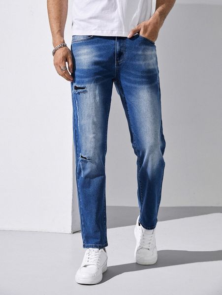 

men washed ripped jeans l9cn#, Blue