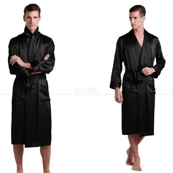 

mens silk satin pajamas pajama pyjamas robe robes bathrobe nightgown loungewear u.s.s,,l,xl,2xl,3xl plus __5colors h0825, Black;brown