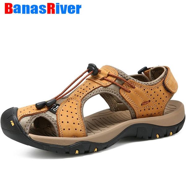 

sandals classic men soft comfortable summer leather casual shoes roman style beach slippers water trekking footwear, Black