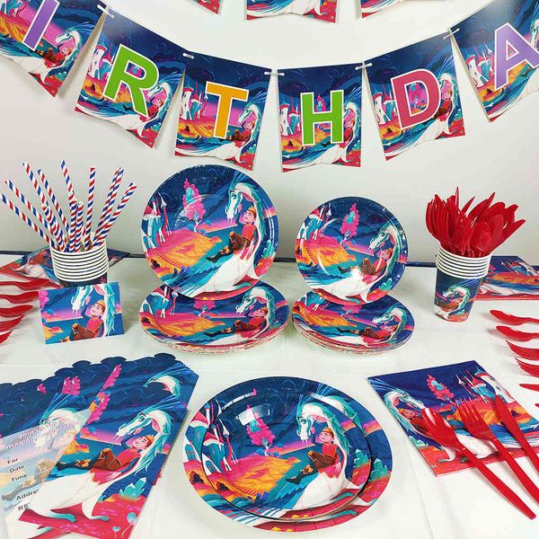 

king and dragon party set tablecloth flag banner paper cup tray tableware supplies