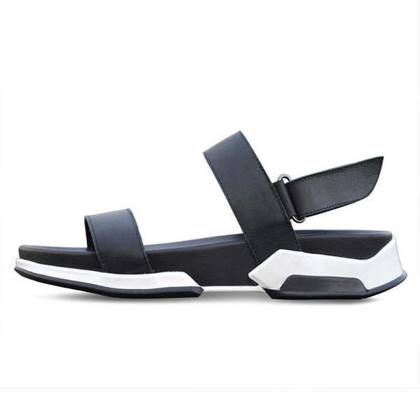 

sandals 2021 ankle strap for men casual beach holiday shoes male genuine leather fashion thick platform slipper footwear, Black