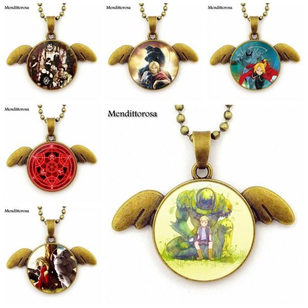 

pendant necklaces for christmas gift fullmetal alchemist steam punk jewelry with glass cabochon long bronze angel choker necklace, Silver