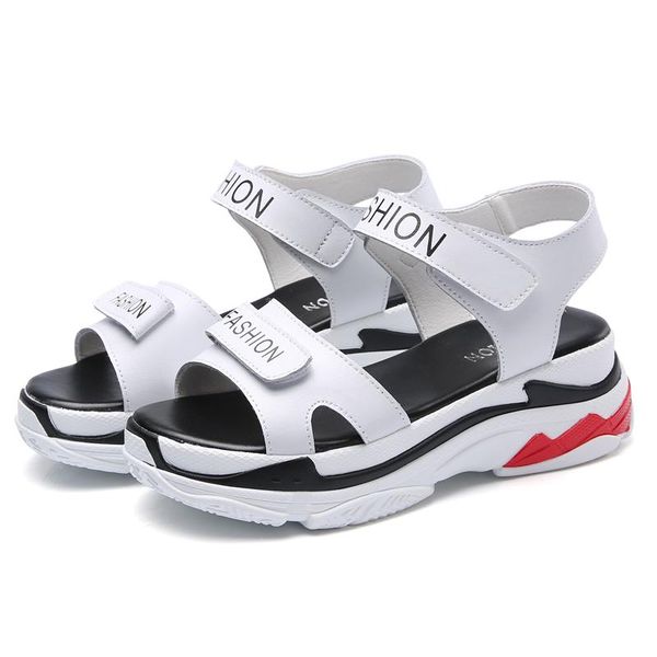 

female wedge heels shoes women summer comfortable sandals slip-on flat platform sandalias, Black