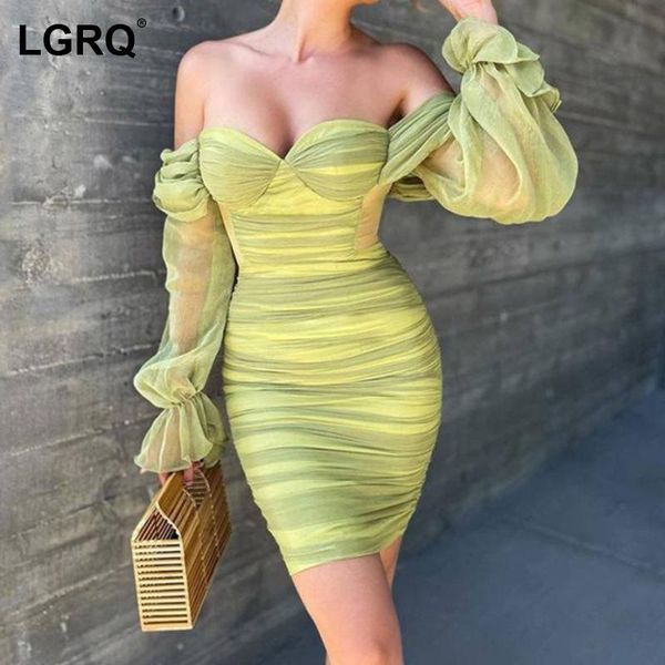 

casual dresses [lgrq] women light green backless mesh slim dress slash neck long sleeve fit fashion tide autumn winter 2021 19d2728, Black;gray