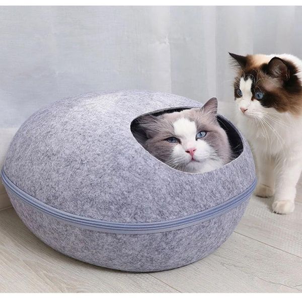 

cat beds & furniture bed pet cave sleeping bag zipper egg shape kennel felt basket kitten nest cats house products accessories
