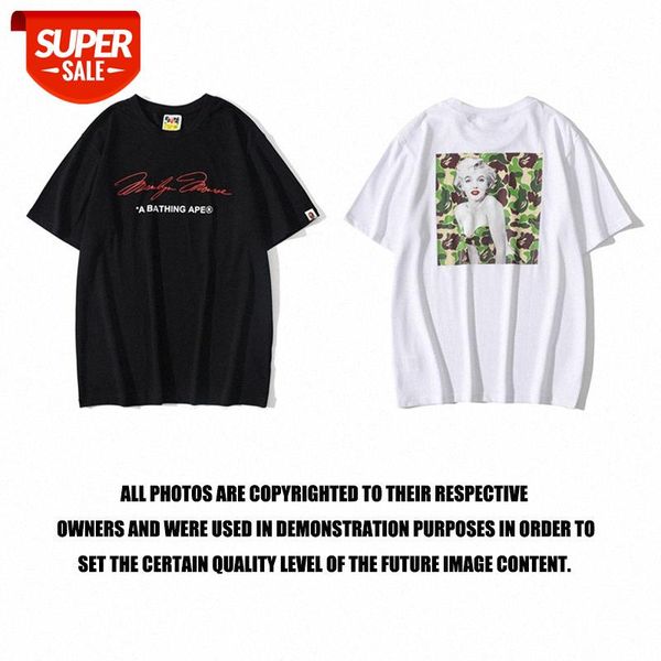 

japanese brand marilyn monroe camouflage background short-sleeved men's casual t-shirt #cw6b, White;black