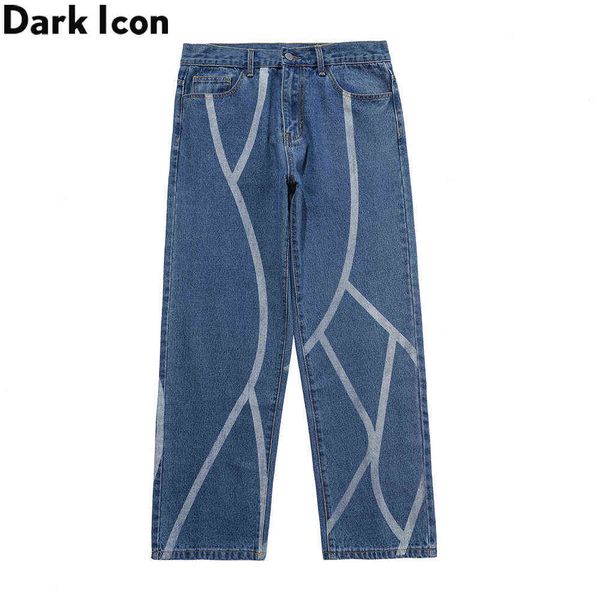 

printed loose denim pants men street fashion men's jeans man trousers 210603, Blue