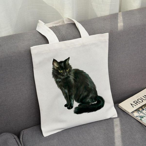

shopping bags 2021 fashion handbag for women korea original cute cat canvas bag animal prints girl student shoulder utility tote