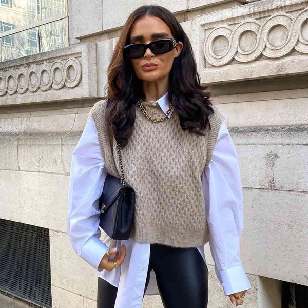 

sweaters 2021 women knit sweater vest textured sleeveless casual fashion chic lady woman sweaters pullovers, White;black