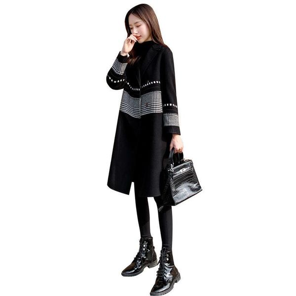 

women's wool & blends black woolen coat women 2021 spring and autumn loose petite coats