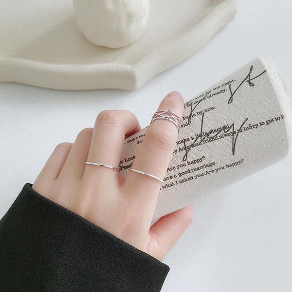 

cluster rings size4.75-size6.5 authentic s925 sterling silver fine jewelry hollow waterwave wave geometric knuckle midi toe ring adjust j480, Golden;silver