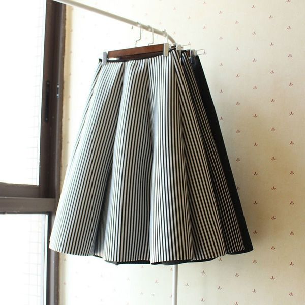 

skirts arrival spring autumn korea fashion women high waist striped a-line quality space cotton casual long skirt v198 w8gx, Black