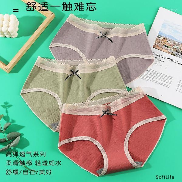 

women's panties cotton underwear lace bow briefs mid waist pure underpants girls' breathable, Black;pink