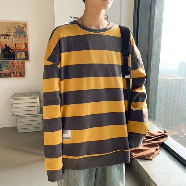 

men's hoodies & sweatshirts striped sweater undergarment 2021 for junior students, Black
