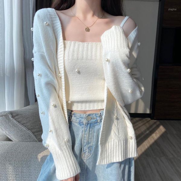 

sweater women's autumn and winter clothing all-matching outer wear white coat 2021 spring loose knitted cardigan sweaters, White;black