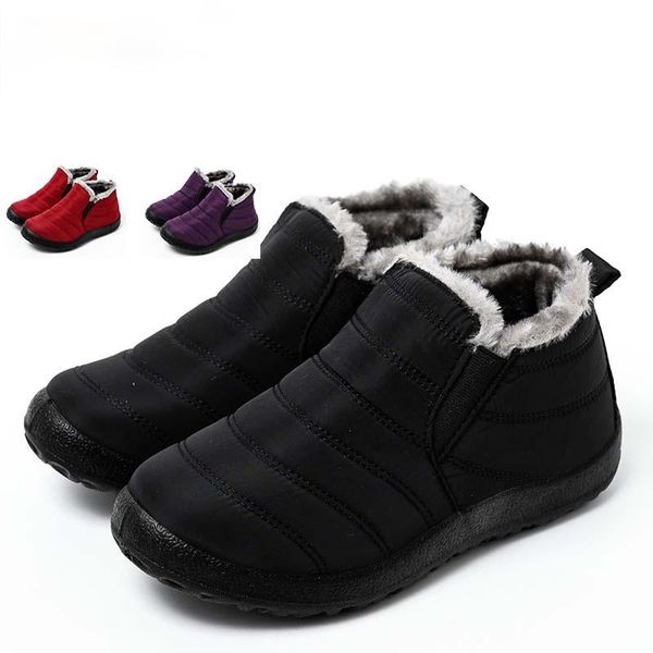 

boots women ultralight winter shoes ankle botas mujer waterpoor snow female slip on flat casual plush, Black