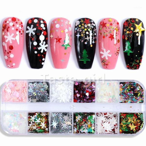 

box christmas holographic glitter nail sequins decals for art decorations manicure nails accessoires acrylic kit1, Silver;gold