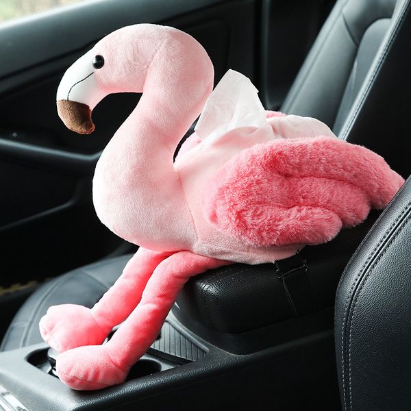 

1pcs ins pink flamingo box cover creative car armrest tissue case cute plush toys decorative napkin holder for home decor