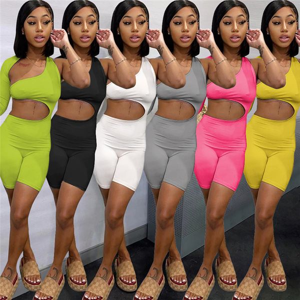 

women jumpsuits one-shoulder rompers summer solid color skinny shorts s-2xl clothes casual clothing 4984, Black;white