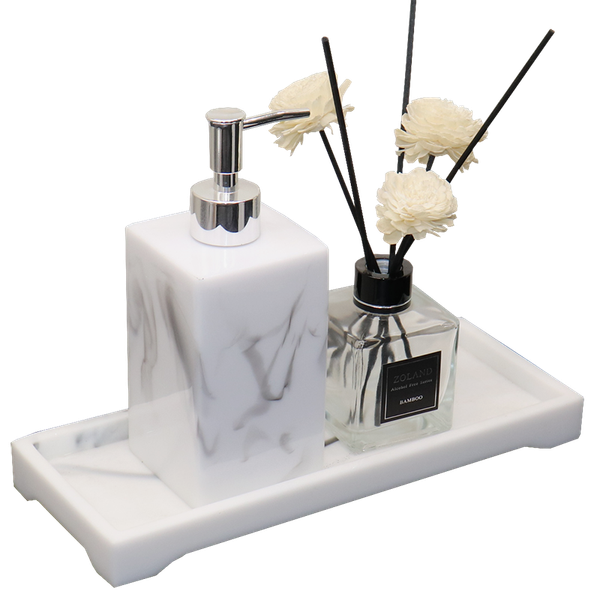 

imitation marble bathroom tray set supplies kit, hand sanitizer bottle, cotton swab box, soap dispenser bath accessory