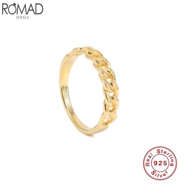 

cluster rings romad bohemian style 925 sterling silver finger ring chain link for women anniversary wedding jewelry anillos bague w5, Golden;silver
