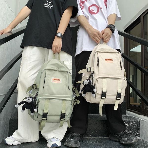 

solid color backpack women and men school bag nylon simple style large capacity waterproof fashion college student bagpack