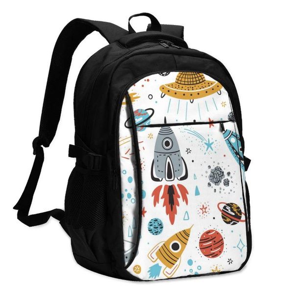 

backpack usb charging lapwomen's for teenage students rockets planets stars comets and ufos travel bagpack