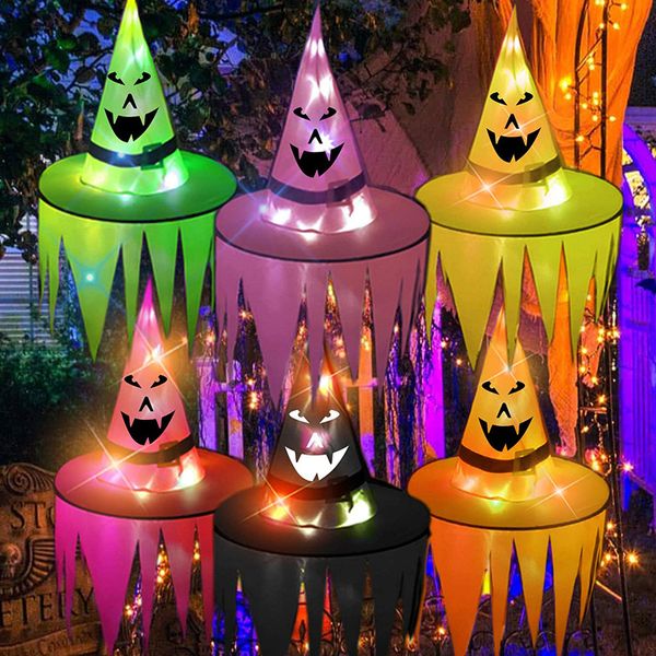 Halloween-Partyhüte, LED, bunt, leuchtend, mit bellenden Zähnen, Druck, Hexendekoration, Hutdekorationen für Zuhause im Freien