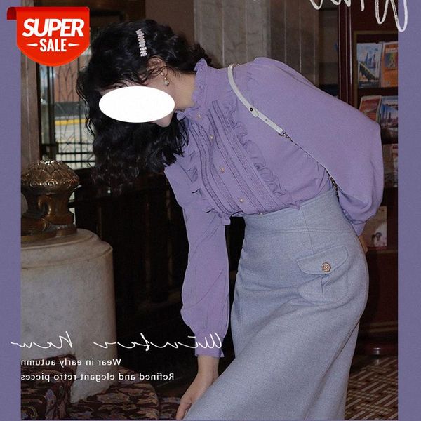 

miss lilian"" korean wild hedging looks thin retro wooden ear shirt female #tp73, White