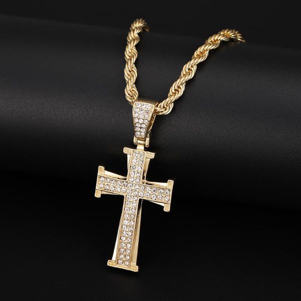 

pendant necklaces men women hip hop cross necklace with 4mm zircon tennis chain iced out bling hiphop jewelry fashion gift, Silver