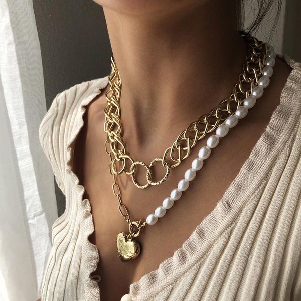 

fashion heart pendant necklace for women simulated pearl multilayer alloy necklaces jewelry accessories girls gifts, Silver