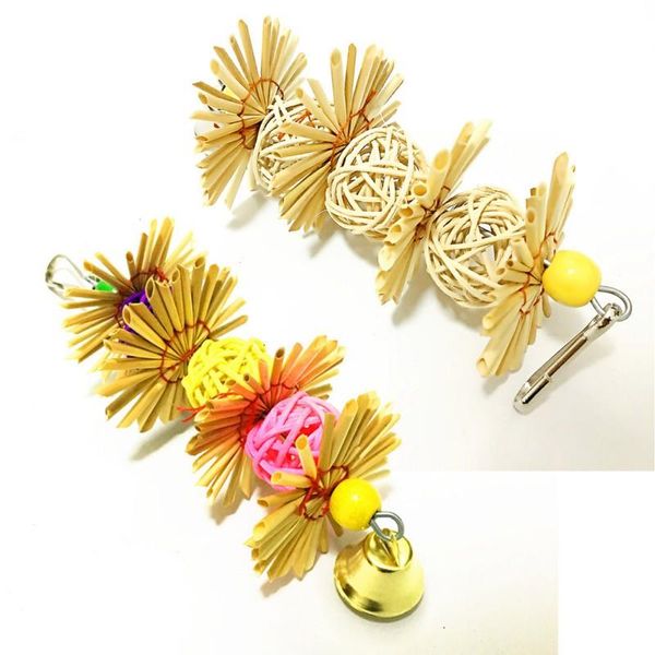 

other bird supplies parrot hanging toy chewing bite rattan balls grass swing bell parakeet cage accessories, multicolored / original color