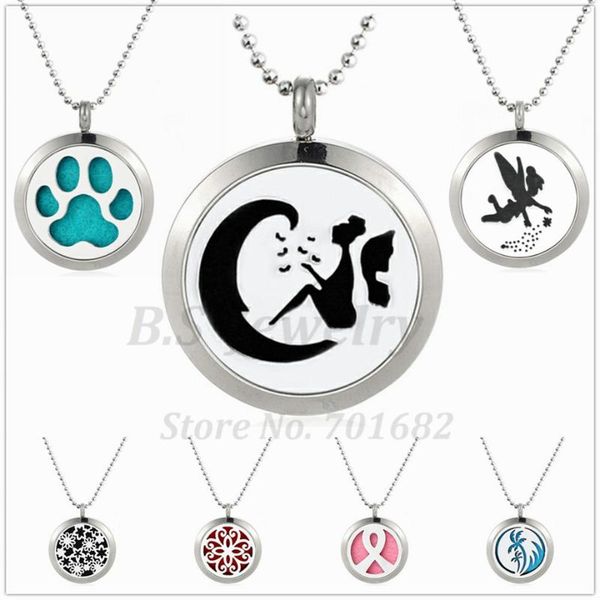 

pendant necklaces 25mm essential oil diffuser locket magist aroma 316l stainless steek necklace (60cm chain & 10pads), Silver