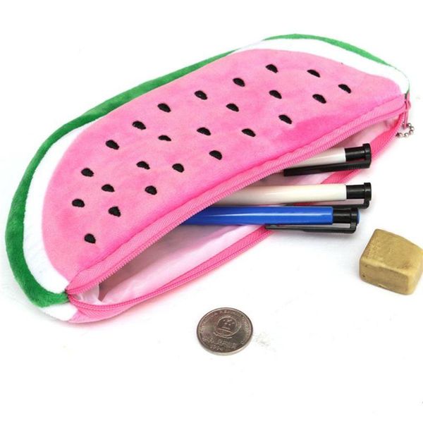 

pencil bags watermelon design semicircle short plush bag stationery storage zipper case