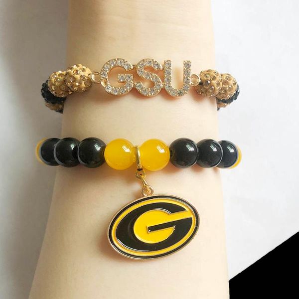 

beaded, strands 10pcs handmade greek sorority yellow black imitation jade disco ball university charm pendant bracelet man jewelry