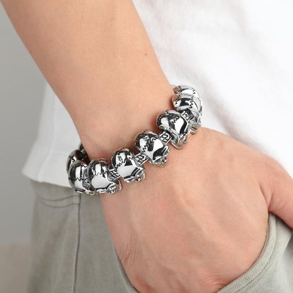 

charm bracelets european and american punk style titanium steel 12 skulls super domineering men's stainless bracelet jewelry, Golden;silver