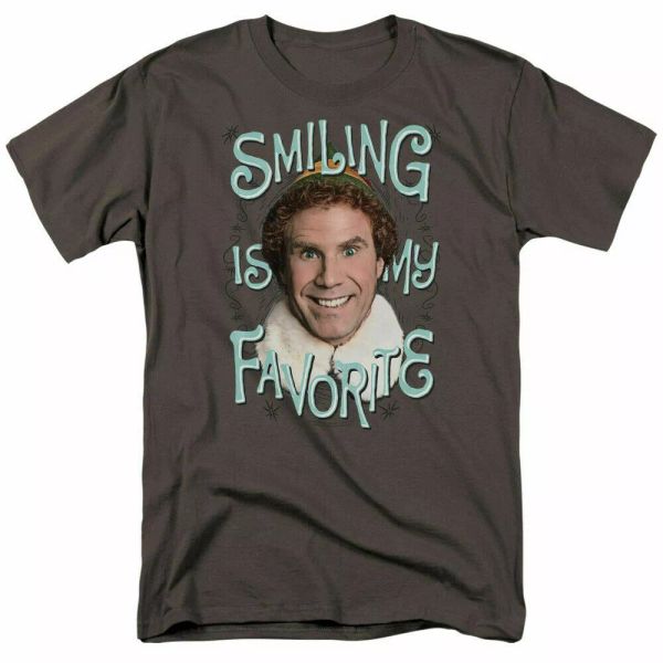 

elf smiling t shirt licensed funny christmas movie classic tee new charcoal, White;black