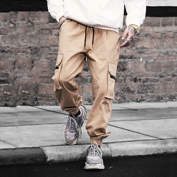 

pants fashionable the gaojie spring and summer overalls men's solid color 2021 casual leggings multi pocket trendy, Black