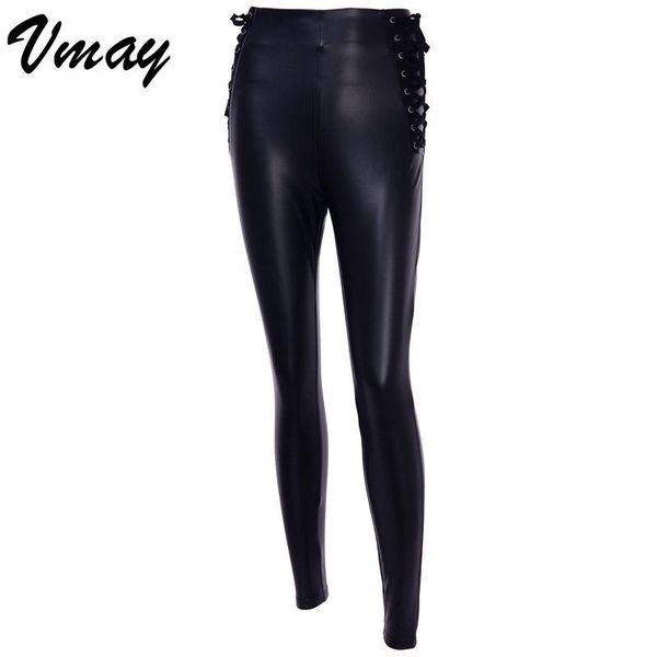 

women's pants & capris vmay pencil lining plus velvet side straps zipper casual pu leather 2021 office ladies solid, Black;white