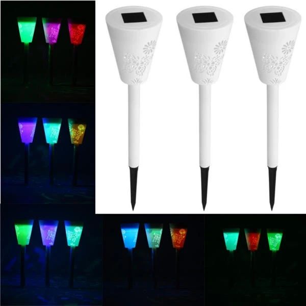 

3pcs solar powered rgb light control dimmable led night outdoor landscape garden lamp